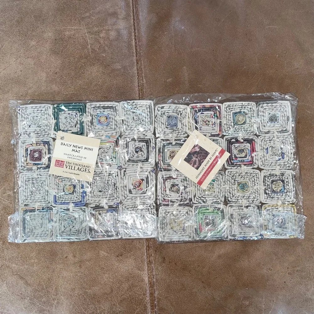 Pair of TenThousandVillages Handcrafted Philippines Daily News Mini Mats/Trivets